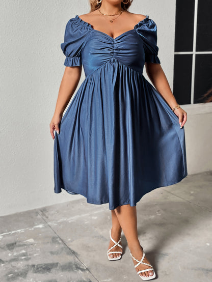 Elegant Blue Maxi Dress with V-Neck for Plus Size Women