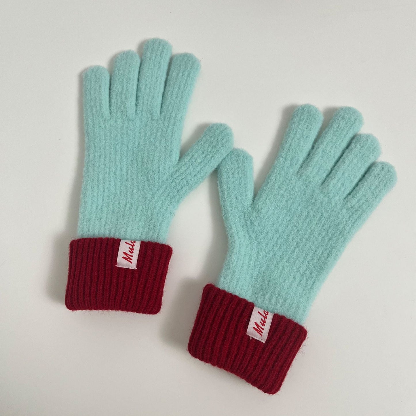 Color Block Splicing Wool Knit Gloves