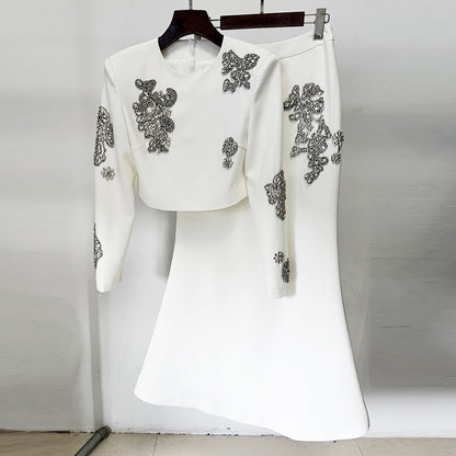 New Trendy Beaded Crop Top & Long Skirt Set