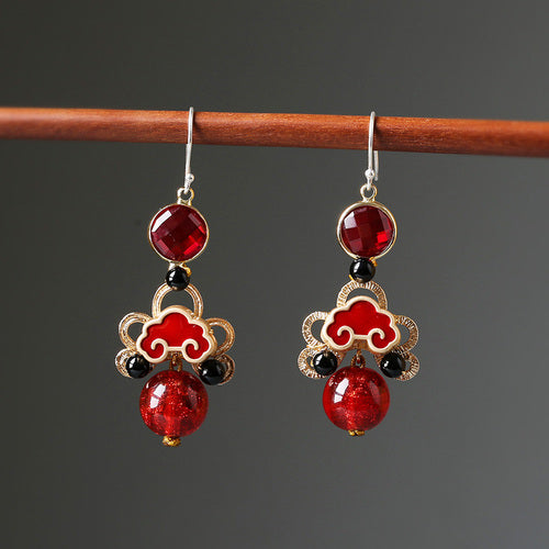 Red Cheongsam Antique National Style Earrings