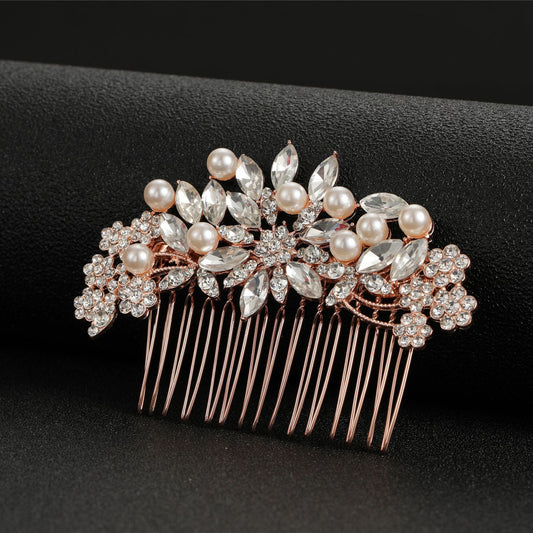 Minimalist Hair Comb with Pearls and Rhinestones for Weddings