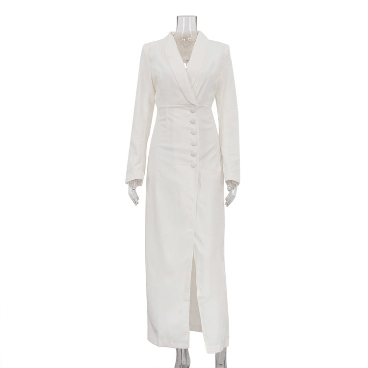 Elegant V-Neck Long Sleeve Midi Dress with High Waist