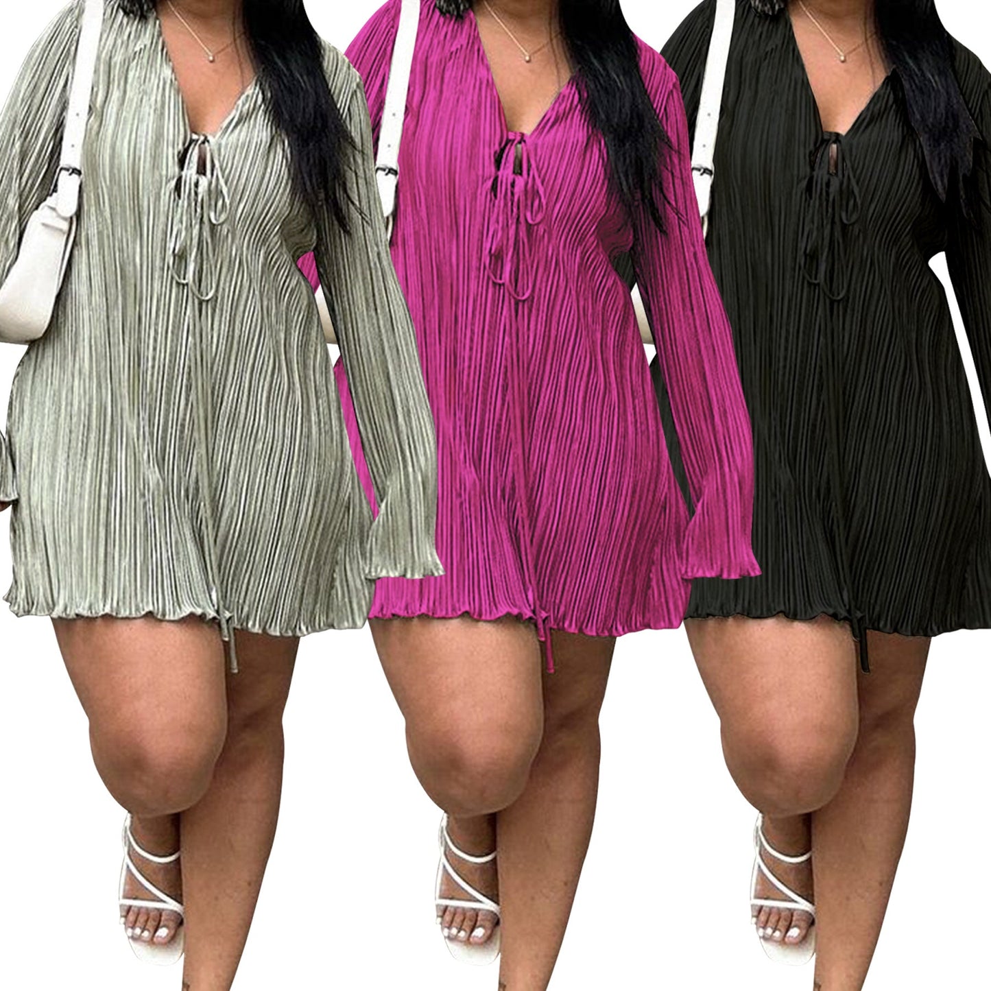 Elegant A-Line Tie Dress With Bell Sleeves