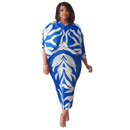 Fashion Batwing Sleeve Printed V-Neck Dress