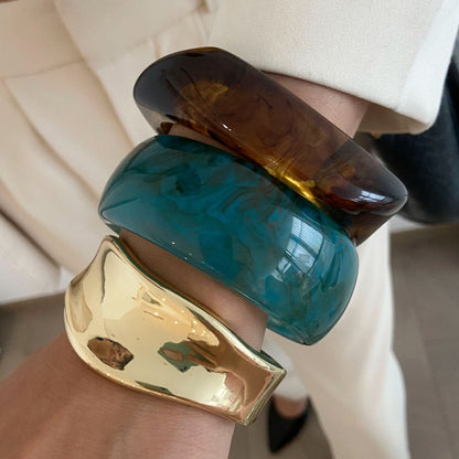Retro Geometric Marble Pattern Spring Bangle Bracelet