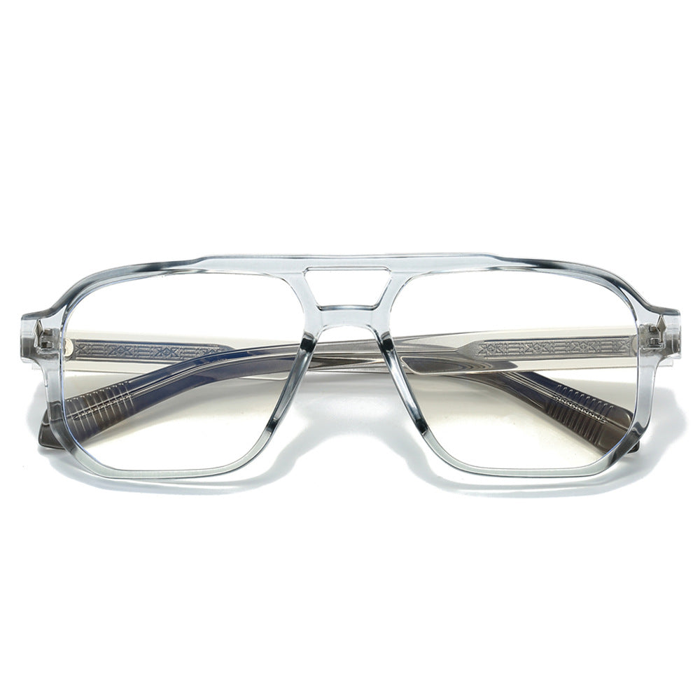 Trendy Double Bridge Pilot Glasses with Clear Lenses