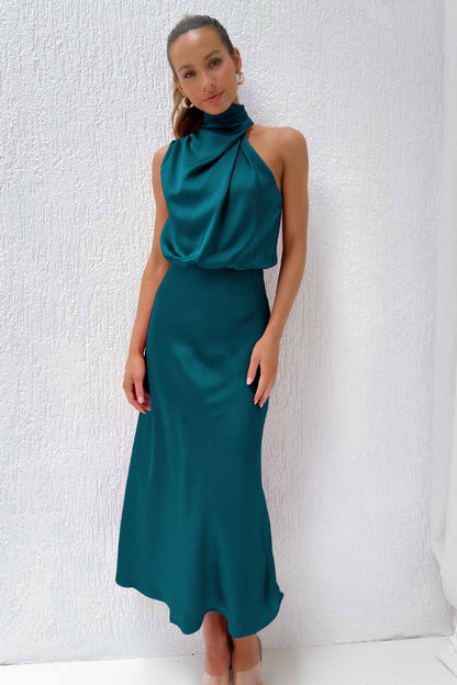 Elegant Sleeveless Satin Dress Casual Chic Evening Gown