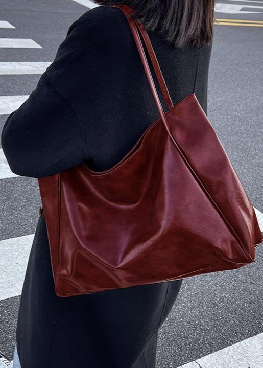 Spacious Faux Leather Tote With Glossy Finish
