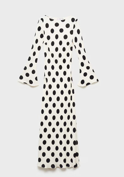 Polka Dot A-Line Dress for Women - Trendy Casual Long Sleeves