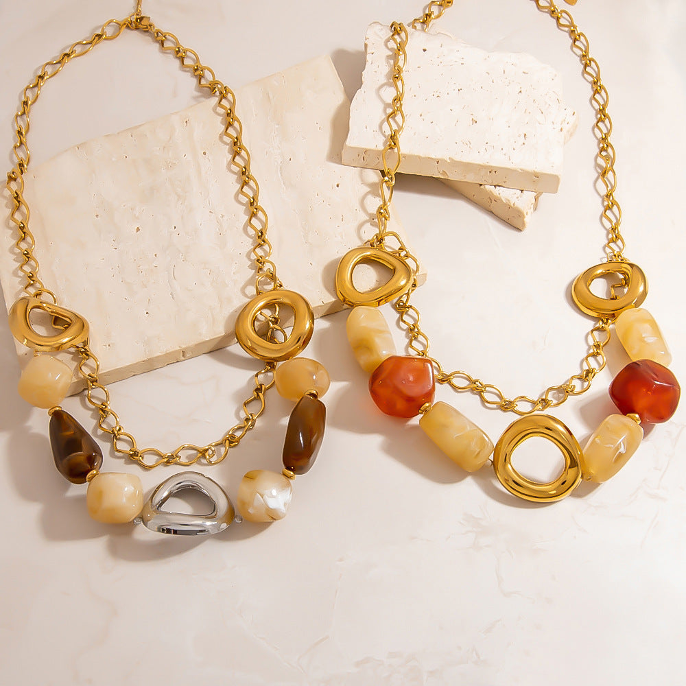 Stainless Steel Resin Necklace Irregular Acrylic Bead Choker