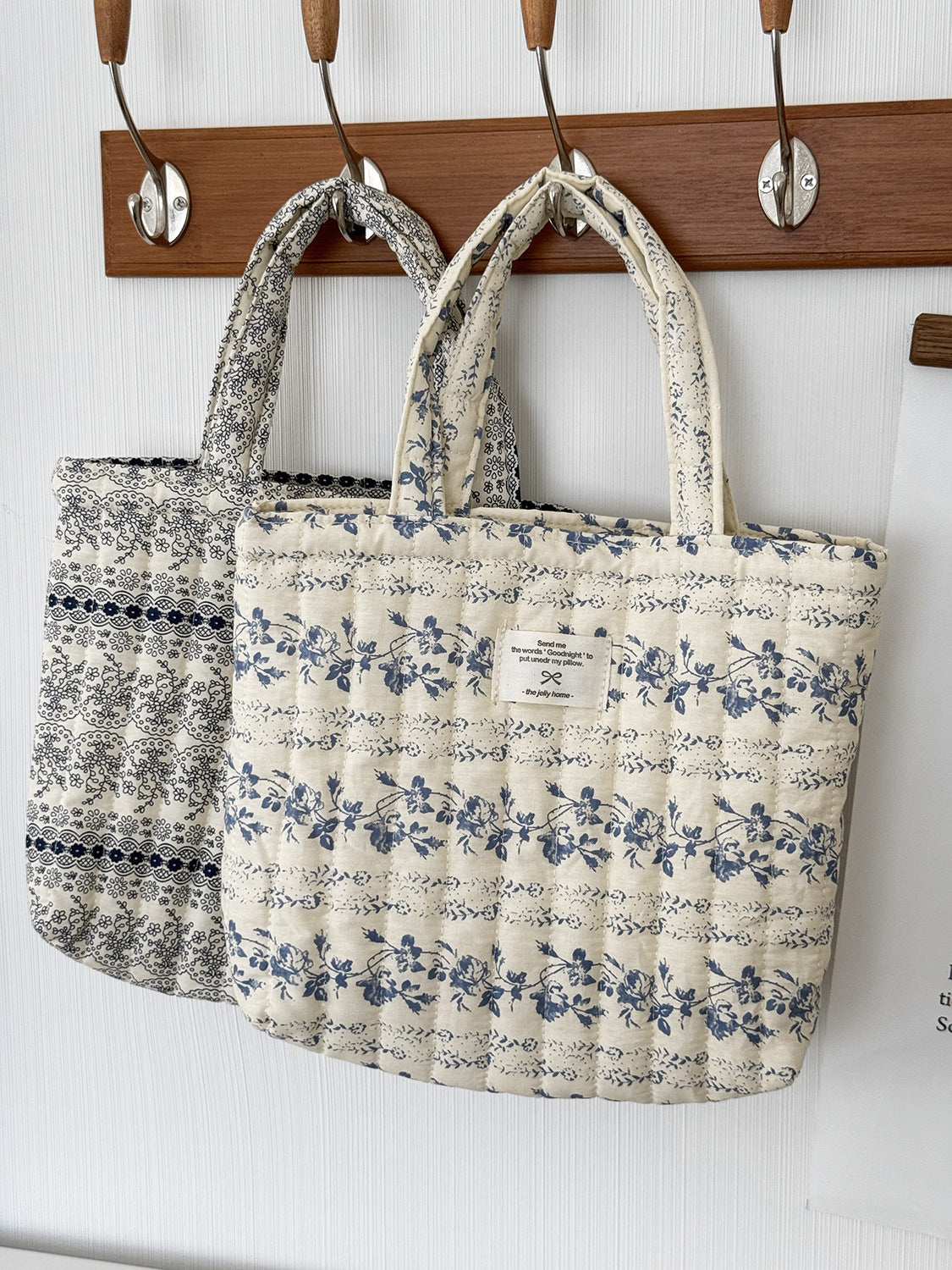 French Floral Handbag Vintage Soft Cotton Bag Casual Tote