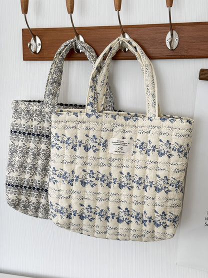 French Floral Handbag Vintage Soft Cotton Bag Casual Tote