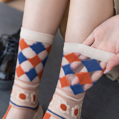 Rufia -  Hollow-out Floral Pattern Sheer Socks