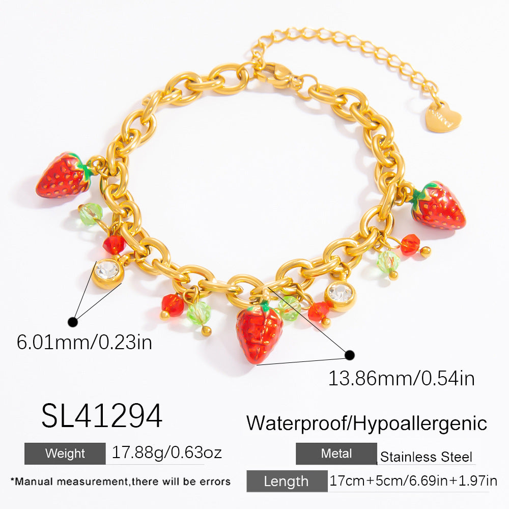 Strawberry Pendant Stainless Steel Bracelet Elegant DIY Jewelry