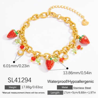 Strawberry Pendant Stainless Steel Bracelet Elegant DIY Jewelry