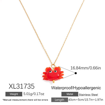 Ocean Series Crab Glass Pendant Necklace 18K Gold Plated