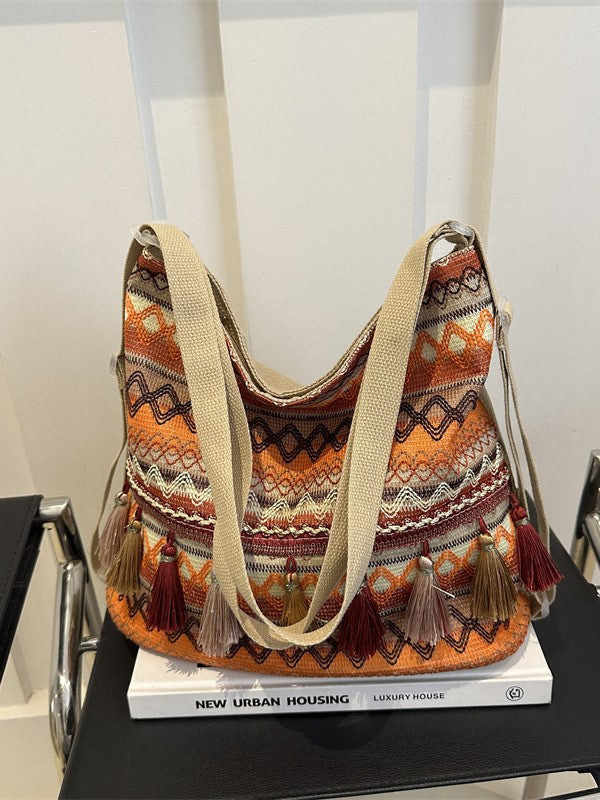 Casual Fringe Tote Bag Cotton for Daily Use