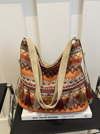 Casual Fringe Tote Bag Cotton for Daily Use