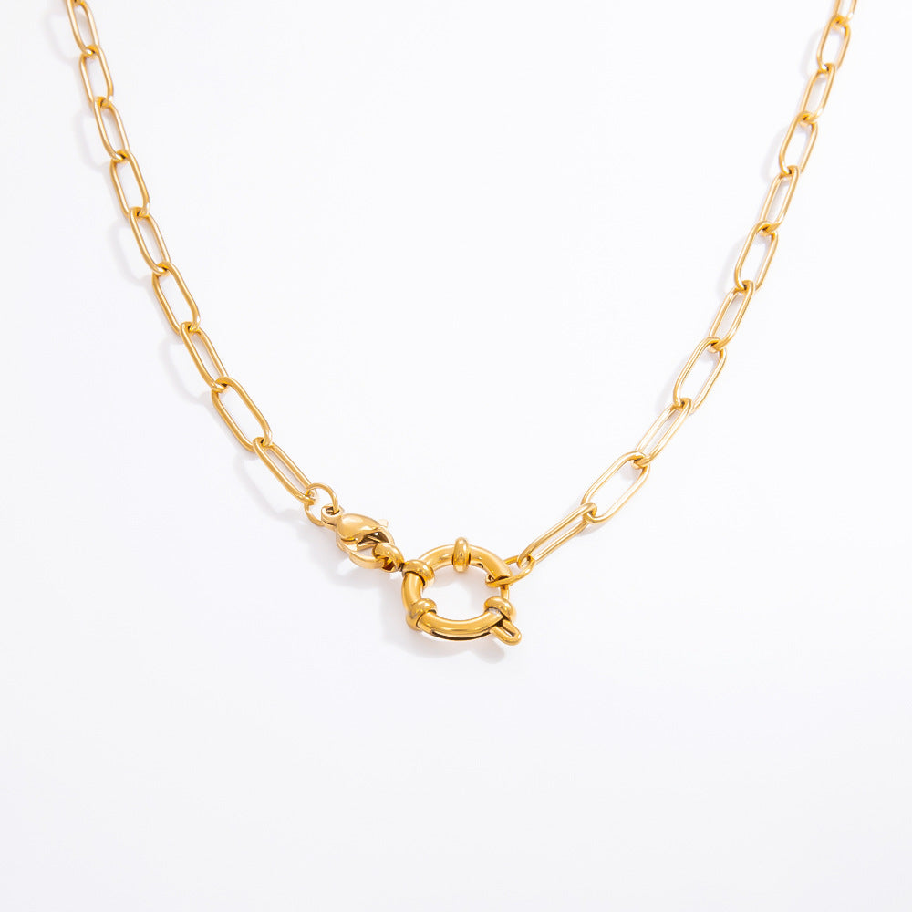 18K Gold Plated Stainless Steel Spring Clasp Necklace Stylish Choker for Women