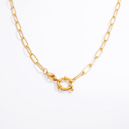 18K Gold Plated Stainless Steel Spring Clasp Necklace Stylish Choker for Women