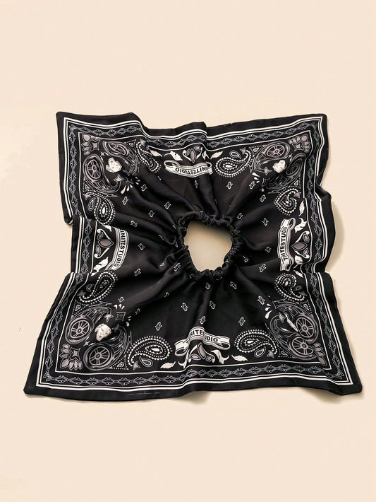 Retro Gothic Bandana Print Hair Tie