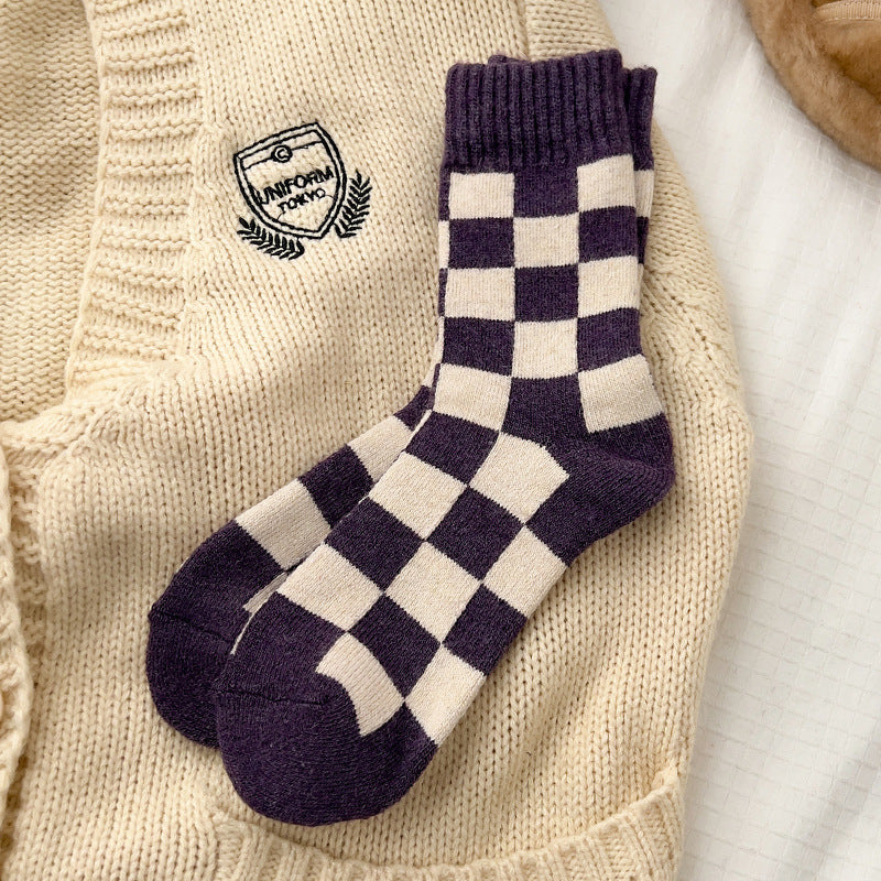 Color Block Plaid Thicken Warm Winter Socks