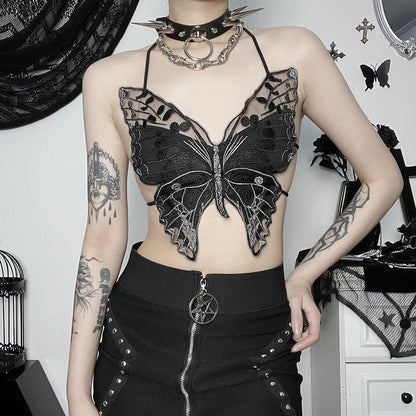 Black Lace Butterfly Cami Top Trendy Urban Style