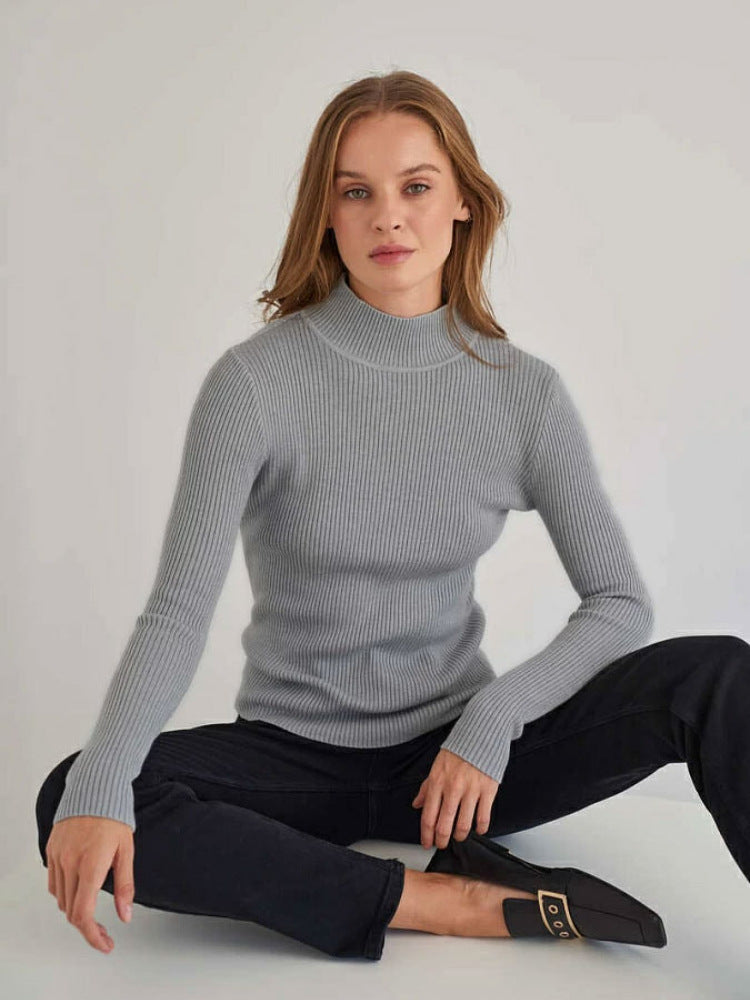 Casual Solid Turtleneck Sweater For Women