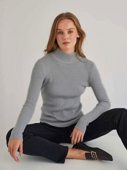 Casual Solid Turtleneck Sweater For Women