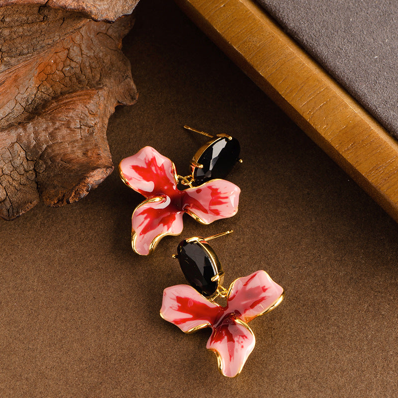 French Vintage Style Floral Drop Earrings With 925 Silver Hooks