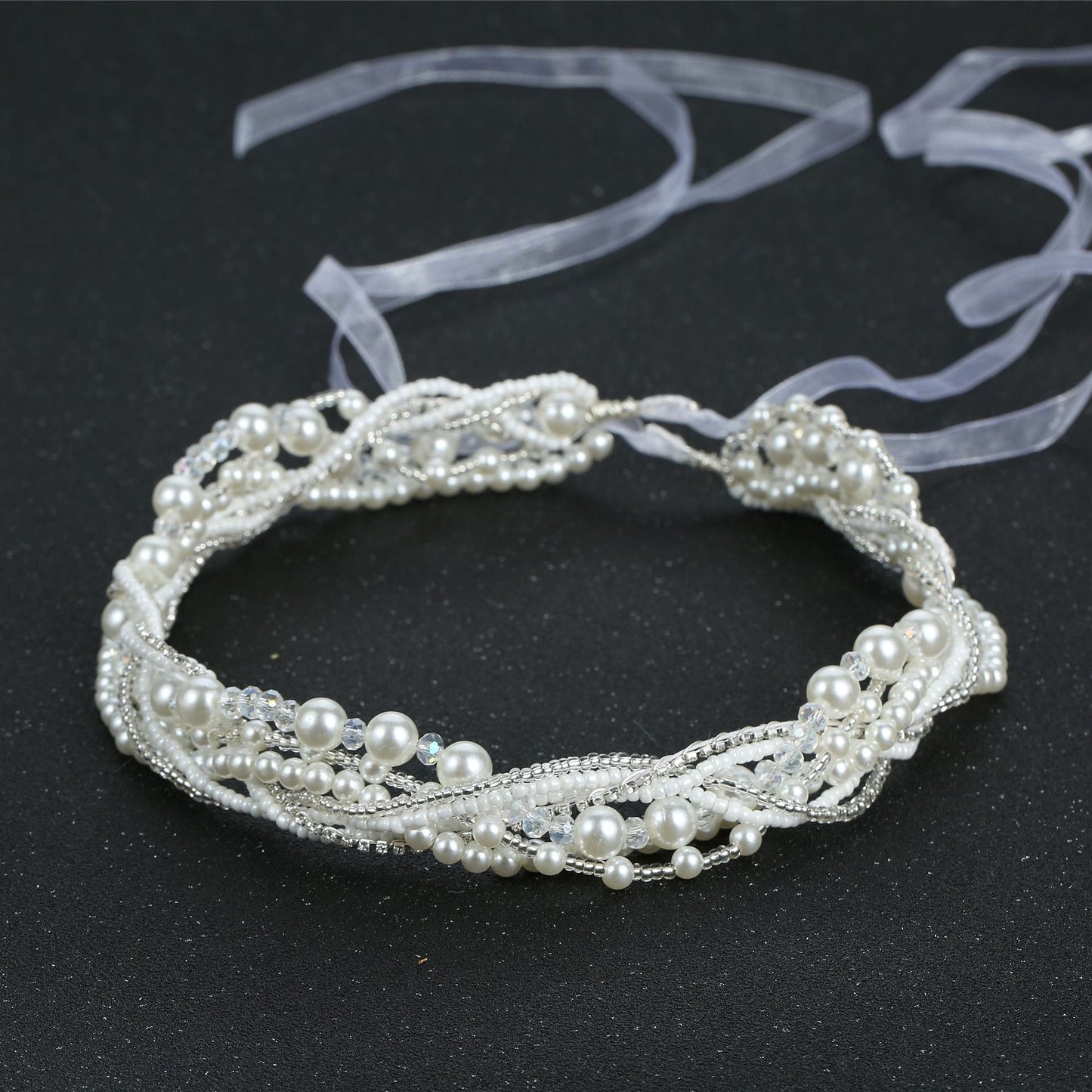 Elegant Bride Handmade Beaded Headband with Crystal Detail