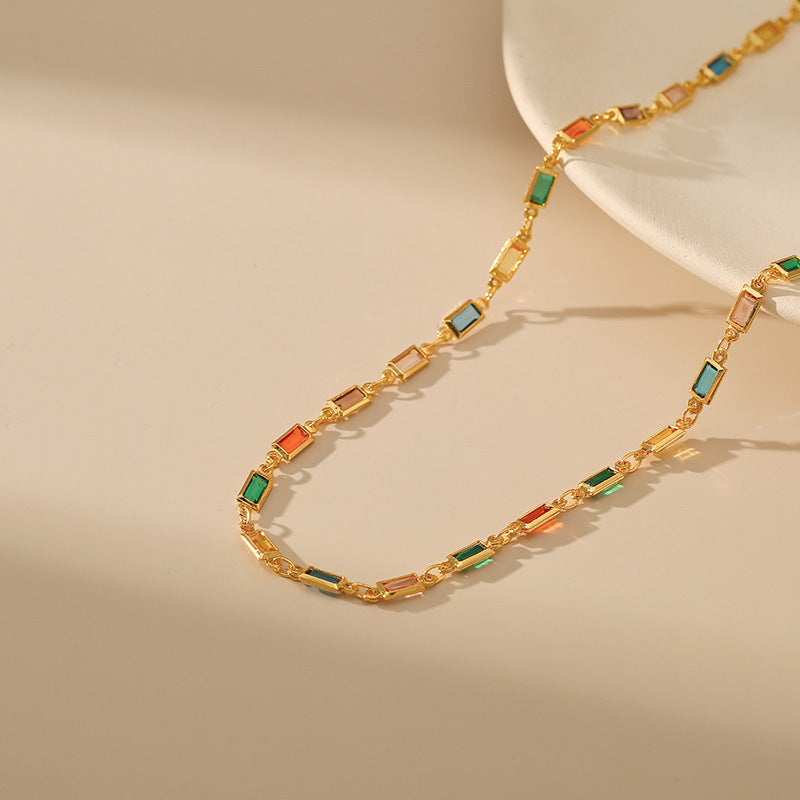 Colourful Square Zirconia Vintage Necklace
