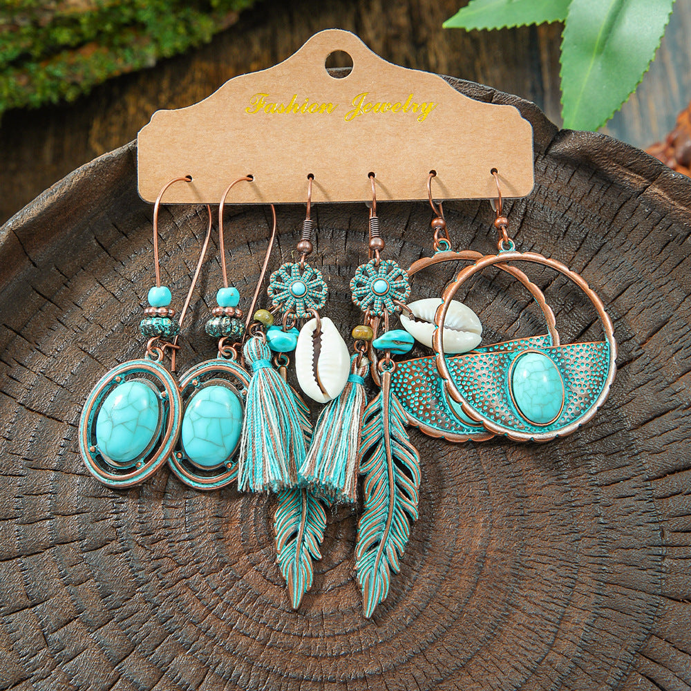 Vintage Bohemian Hollow Geometric Tassel Earrings