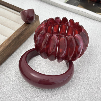 Burgundy Curve-Wave Bracelet Trendy Casual Elastic Bangle