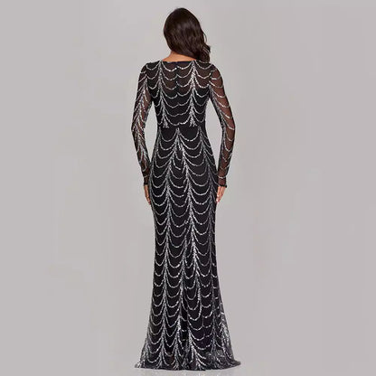 Elegant Sequin Mermaid Dress With Long Sleeves