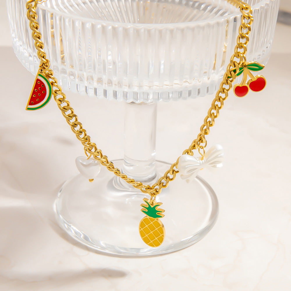 Elegant Stainless Steel Fruit Pendant Necklace for Women