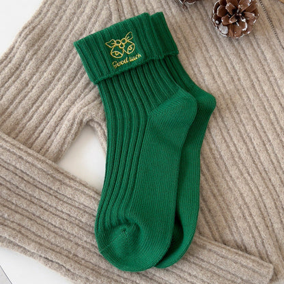Cute Bear Embroidered Christmas Cozy Crew Socks
