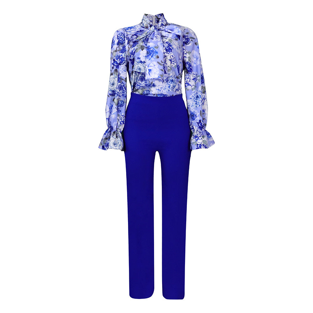 Casual Long Sleeve Floral Shirt And Wide Leg Pants Set