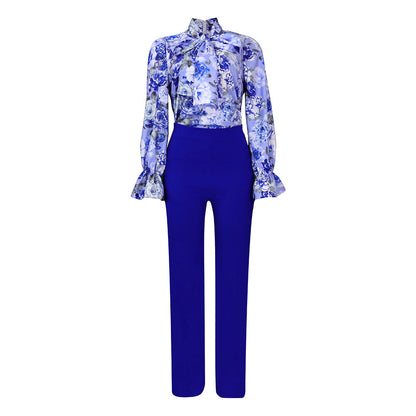 Casual Long Sleeve Floral Shirt And Wide Leg Pants Set