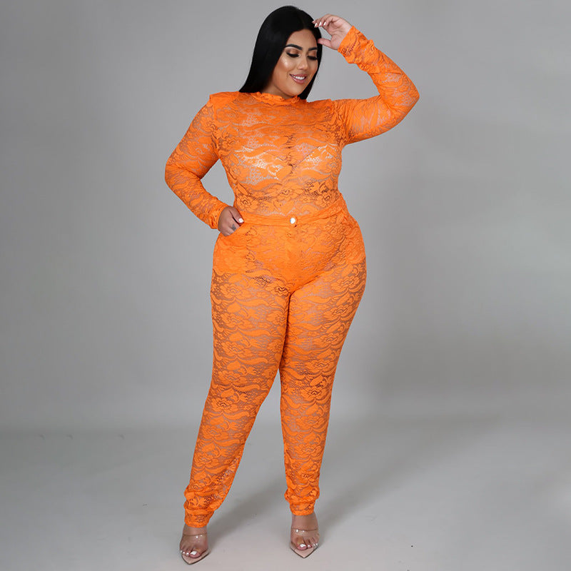 Sheer Lace 2-Piece Set Sexy Nightclub Outfit For Women