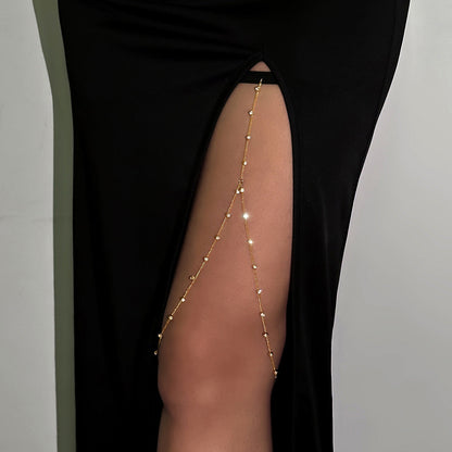 Sexy Rhinestone Elastic Thigh Chain For Women With Personality Pearl Beach Leg Accessory
