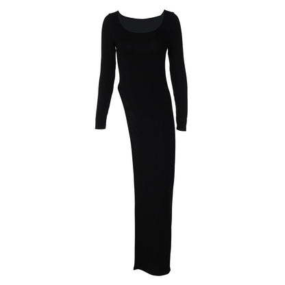 Fashionable U-Neck Bodycon Long Sleeve Dress Black