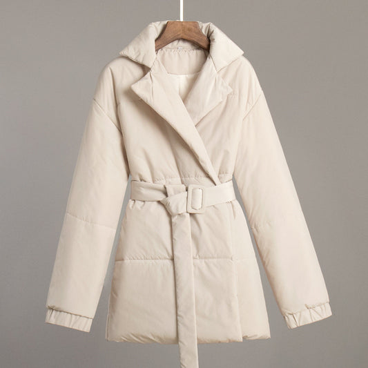 Collared Quilted Coat Slim Fit Belted Outerwear