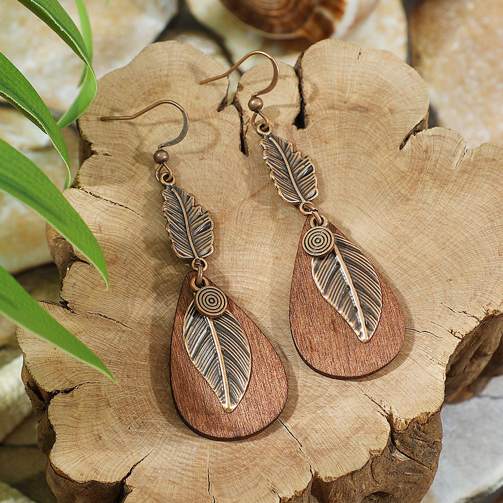 Vintage Ethnic Style Creative Brown Earrings with Turquoise Tassels