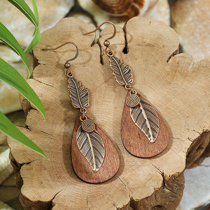 Vintage Ethnic Style Creative Brown Earrings with Turquoise Tassels