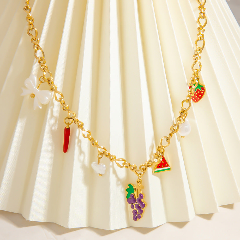 Elegant Stainless Steel Fruit Pendant Necklace for Women