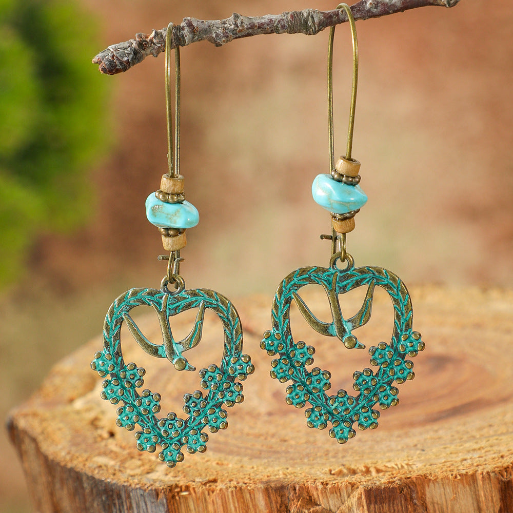Bohemian Green Forest Earrings Set Artistic Vintage Style Geometric Accessories