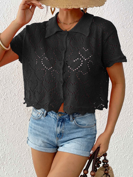 Women鈥檚 Casual Cardigan Lace Knit Heart Pattern Beach Top