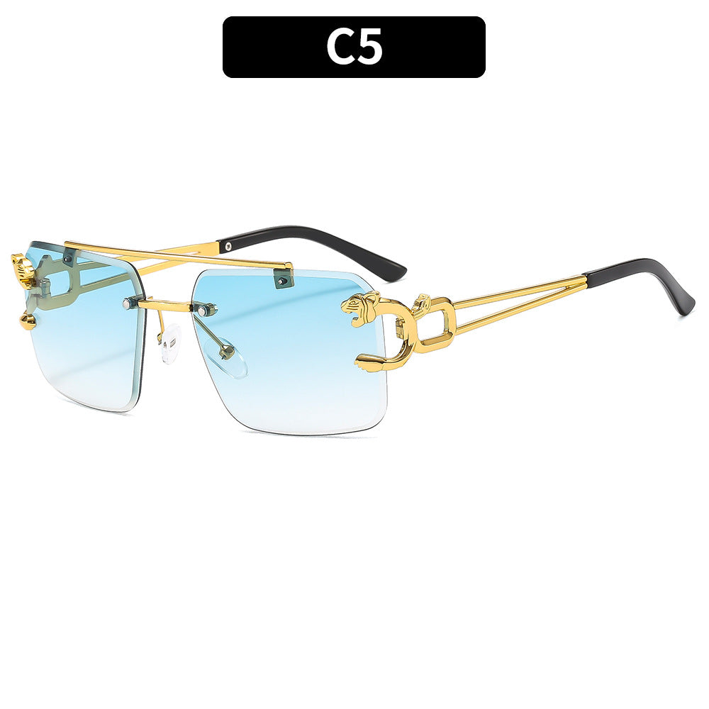 Fashionable Metal Double Beam Leopard Sunglasses UV400 Protection