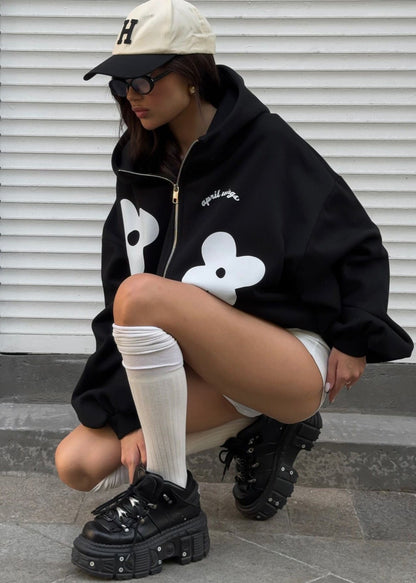 Oversized Hoodie Soft Fabric Floral Print